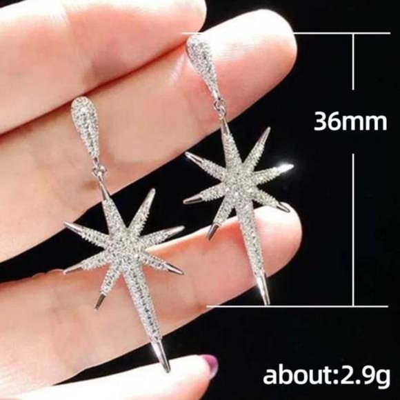 LUXURY STAR 925 STERLING SILVER DIAMOND EARRINGS, NICE EARRINGS, CUTE EARRINGS - Picture 6 of 7